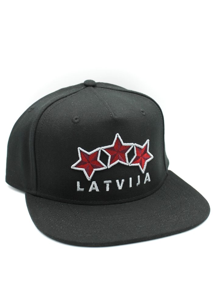 Cepure ar taisnu Nagu Latvija Trīs Zvaigznes - Melna - Image 1